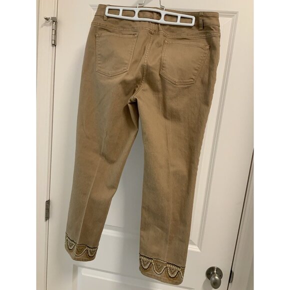 Coldwater Creek Capris Size 6 Ladies Brown Embroidered Trim - Picture 2 of 5